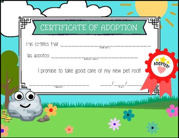 Certificate for pet rock adoption by Victoria Hannold TPT