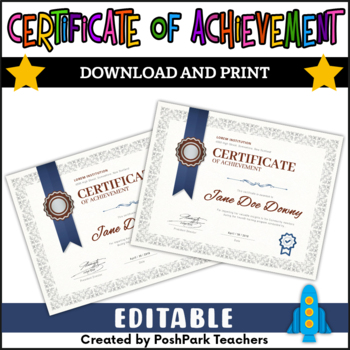 Preview of Certificate of Achievement Award Template with Blue Ribbon