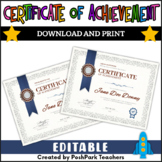 Certificate of Achievement Award Template with Blue Ribbon