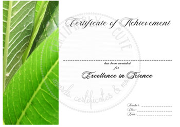 Preview of Certificate of Achievement Excellence in Science