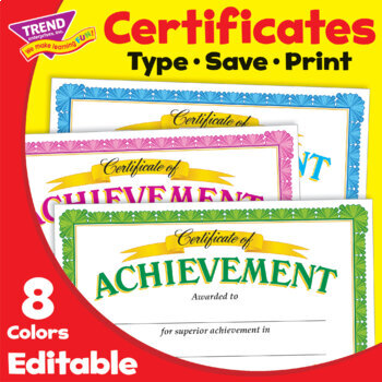 Preview of Certificate of Achievement | Multiple Colors | Print & Digital