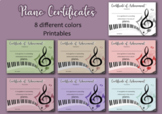 Certificate of Achievement - Piano - 8 Different Colors - 