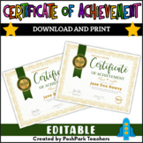 Certificate of Achievement Template Editable with Green Ribbon