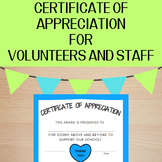 Certificate of Appreciation - Staff and Volunteers