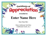 Certificate of Appreciation - Editable