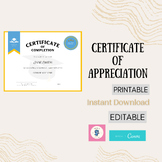 Certificate of Appreciation, Editable, Customizable, Certi