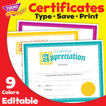 Preview of Certificate of Appreciation | Multiple Colors | Print & Digital