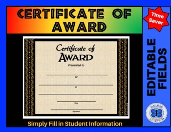 Preview of Certificate of Award - Editable