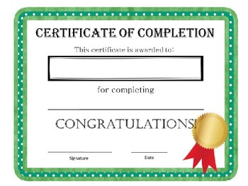 Preview of Certificate of Completion