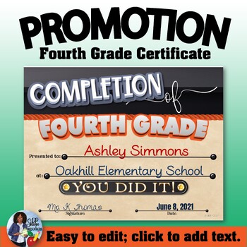 Preview of Promotion - Certificate of Completion – Fourth Grade