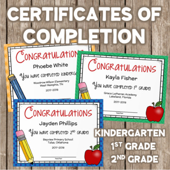 Preview of Kindergarten, First Grade, Second Grade Diploma Certificate of Completion