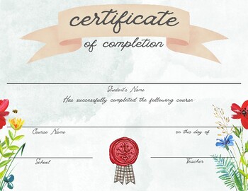Preview of Certificate of Completion / PDF Printable