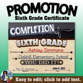 Promotion - Certificate of Completion – Sixth Grade