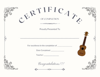 Preview of Certificate of Completion - Ukulele student