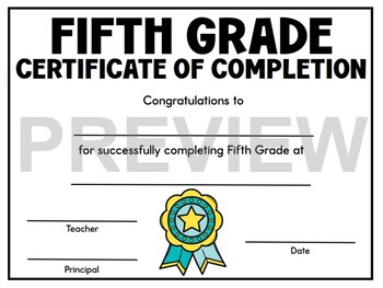 Certificate of Completion for Elementary Grades Pre-K to 5th | TPT