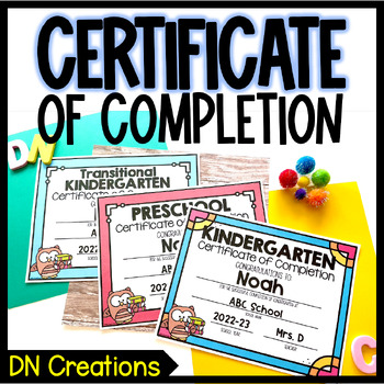 Preview of Certificate of Completion for Kindergarten, TK, and Preschool EDITABLE