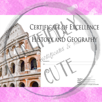 Preview of Certificate of Excellence in History and Geography