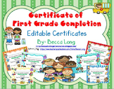 Certificate of First Grade Completion - Editable Certificates