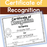 Certificate of Recognition  Editable Version