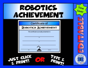 Preview of Robotics Achievement Certificate - Editable
