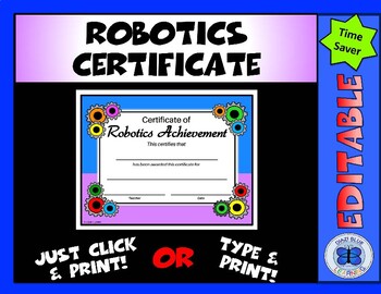 Preview of Robotics Achievement Certificate - Editable - Gears