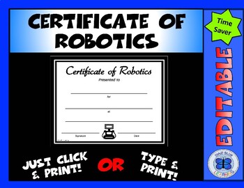Preview of Robotics Certificate - Editable