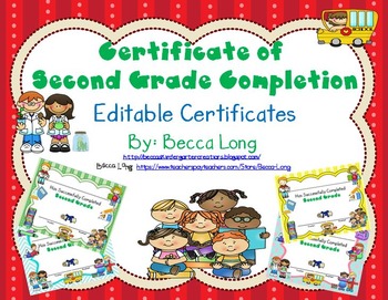 certificate of second grade completion editable certificates tpt