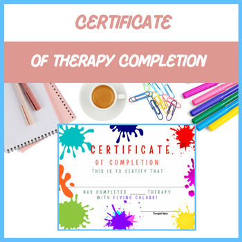 Preview of Certificate of Therapy Completion- Free Resource, End of Year | Digital Resource