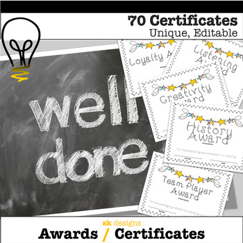 Preview of End of Year Certificates Awards All Year  Different Editable Printable White