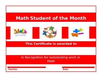 Preview of 25 Certificates-Math Student of the Week and Month