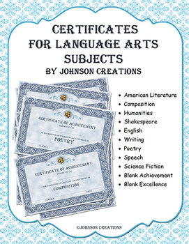 Preview of Certificates for Language Arts Subjects
