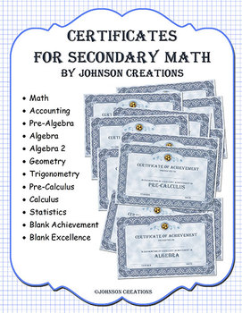 Preview of Certificates for Secondary Math