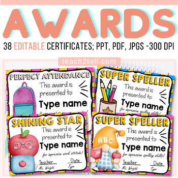 Preview of Editable Awards Certificates of Appreciation End of Year Awards