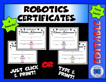 Preview of Robotics Certificates - Editable - Robots Set of 4