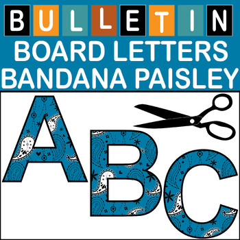 Preview of Cerulean Bandana Paisley Bulletin Board Letters Classroom Decor (A-Z a-z 0-9)