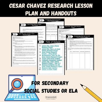 Preview of Cesar Chaves Research Mini-Unit Lesson Plans, Rubrics, and Handouts
