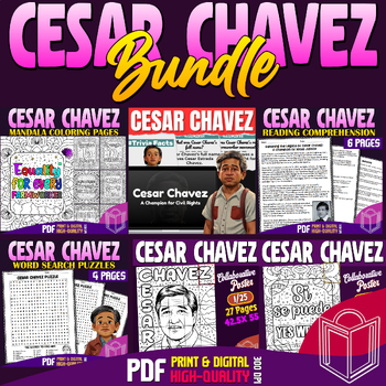 Preview of Cesar Chavez 2024 Bundle: Fun and Educational Classroom Digital Resources