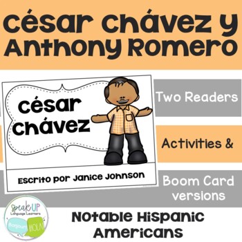 Preview of César Chávez Anthony Romero Hispanic Heritage Reader Print & Boom Card | Spanish