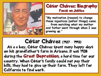 Preview of Cesar Chavez Biography PowerPoint Common Core Grades 2 - 8