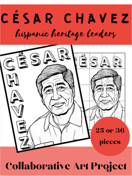 Preview of Cesar Chavez Collaborative Mural Poster | Hispanic Heritage | Coloring Page