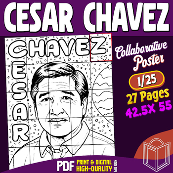 Preview of Cesar Chavez Collaborative Poster Coloring Craft: Engaging Classroom Activity