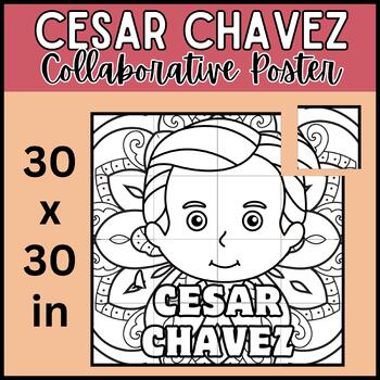 Preview of Cesar Chavez Coloring Collaborative Poster | Human Rights Month Leaders
