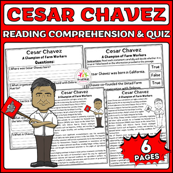 Preview of Cesar Chavez Comprehensive Nonfiction Reading Passage and Interactive Quiz