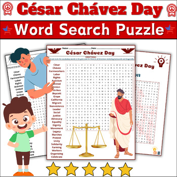 Preview of César Chávez Day Word Search Puzzle Worksheet Activity ⭐No Prep ⭐(4th-9th Grade)