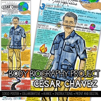 Preview of Cesar Chavez, Hispanic Heritage Month, Labor Leader, Body Biography Project