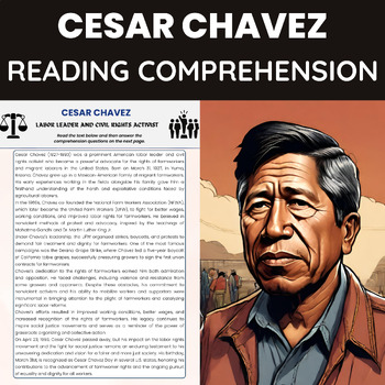 Preview of Cesar Chavez Hispanic Heritage Reading Comprehension Worksheet Civil Rights