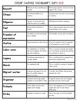 Cesar Chavez {Interactive Vocabulary Sort} by Bow Tie Guy and Wife