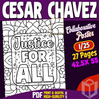 Preview of Cesar Chavez Quote Collaborative Poster Mandala Coloring Craft, Bulletin Board