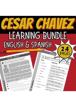 Preview of Cesar Chavez Learning Bundle pages in English/Spanish