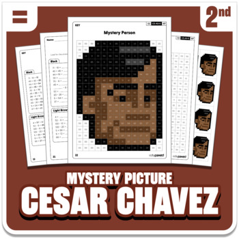 Preview of Cesar Chavez Math Mystery Picture Activity | Grade 2 Additions & Subtractions